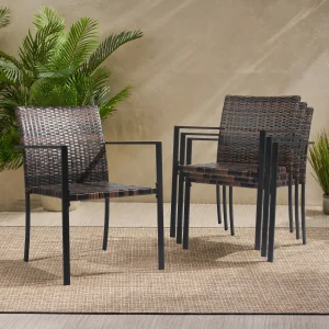 2pcs armrest stackable rattan single chair