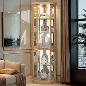 70" Lighted Glass Corner Curio Cabinet